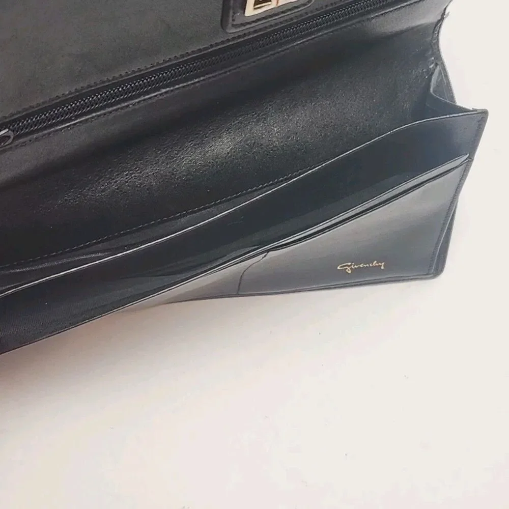 Givenchy Wallet Clutch Black Leather Card Organizer Coin Pocket 7.5